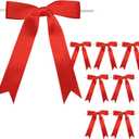 Luomorgo 60 Pcs Large Satin Twist Tie Bows 5x7 Inch - Premade Ribbon Bows for Gift Wrapping, Wedding & Party Decor | No-Assembly Ribbon Bow for Champagne Bottles, Treat Bags, Crafts (Red)