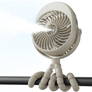 AMACOOL Portable Misting Stroller Fan, Rechargeable Mister Fan with Water Spray, 270Pivoting, Flexible Tripod Clip on Mist Cooling Fans for Disney Travel Beach Outdoor Car Seat Treadmill Golf Cart (2600mAh, Gray)