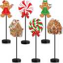 Wenqik 6 Pcs Christmas Wooden Table Decorations Gingerbreadman Table Centerpieces Signs Christmas Candy Cane House Wooden Tabletop Decor for Xmas Tiered Tray Home Desk Party Decoration