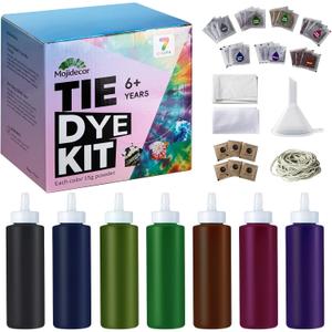 Tie Dye Kit - 7 Dark Shades Tie Dye Kit for Adults & Kids, 21 Fabric Dye Powder Packs, Bottles, Gloves, Rubber Bands - Permanent Clothing Dye for DIY Tie-Dye Crafts, Party Supplies, Large Groups