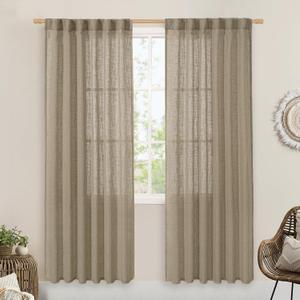 LAMIT Taupe Sheer Linen Curtains, 80 inch Light Filtering Semi Sheer Panels Back Tab and Rod Pocket Farmhouse Rust Drapes for Bedroom/Living Room, 2 Panels, 52 x 80 Inch
