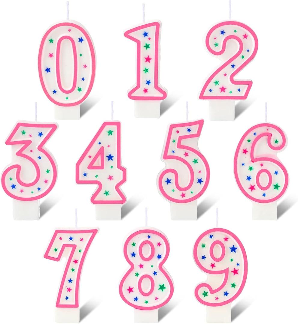 Nuanchu 10 Pcs Number Birthday Candles for Cakes, Polka Dot Colorful 0-9 Numeric Candles for Birthday Cake Decoration, Numeral Topper Decor for Wedding Anniversary Reunions Party Celebrations(Pink)
