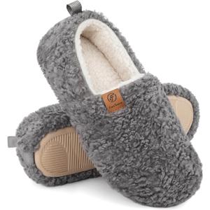 EverFoams Womens Soft Curly Full Slippers Memory Foam Lightweight House Shoes Cozy Loafer with Polar Fleece Lining (11-12, Grey)