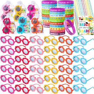 36 Set End of Year Student Gifts from Teacher Bulk Graduation Gifts Kids Sunflower Sunglasses with Inspirational Cards Silicone Bracelet Wristbands Kindergarten Preschool Party Favor