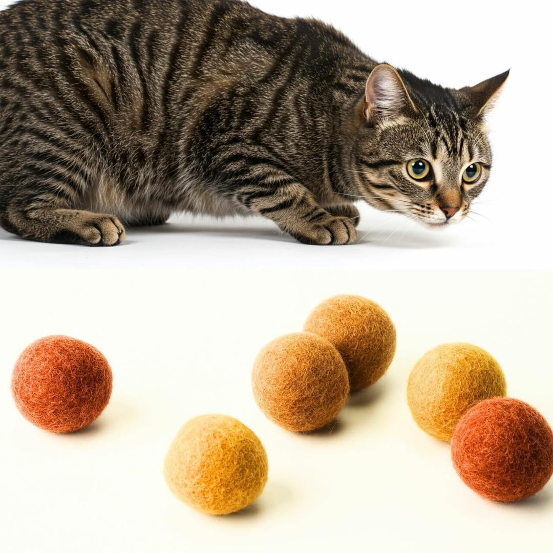 Miao and Woof Wool Felt Cat Ball Toys 6-Pack Quiet, Soft, Durable, Handmade Wool Cat Toys for Indoor Cats & Kittens, Natural Eco-Friendly Silent Felt Balls for Chasing, Batting & Daily Exercise