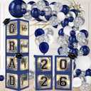 DAZONGE Navy Blue Graduation Decorations 2026 - Set of 4 Grad Balloon Boxes with 139pcs Balloon Arch Garland Kit & 4 Lighted Strings - So Proud of You 2026 Graduation Decorations