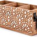 NIRMAN Mango Wood 3 Compartment Multi Purpose Utensil Cutlery Racks for Cutlery, Napkins, Cups Caddy Organizer (11" x 4" x 4.5")