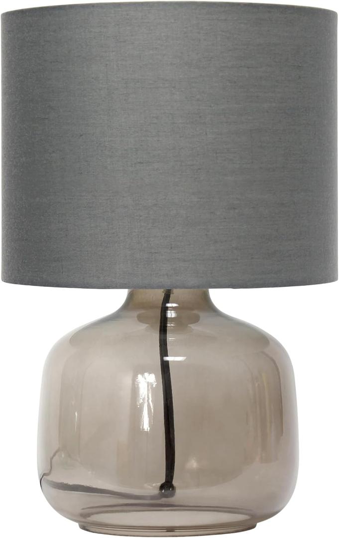 Simple Designs LT2064-SMG Smoke Gray Glass Table Lamp with Gray Fabric Shade