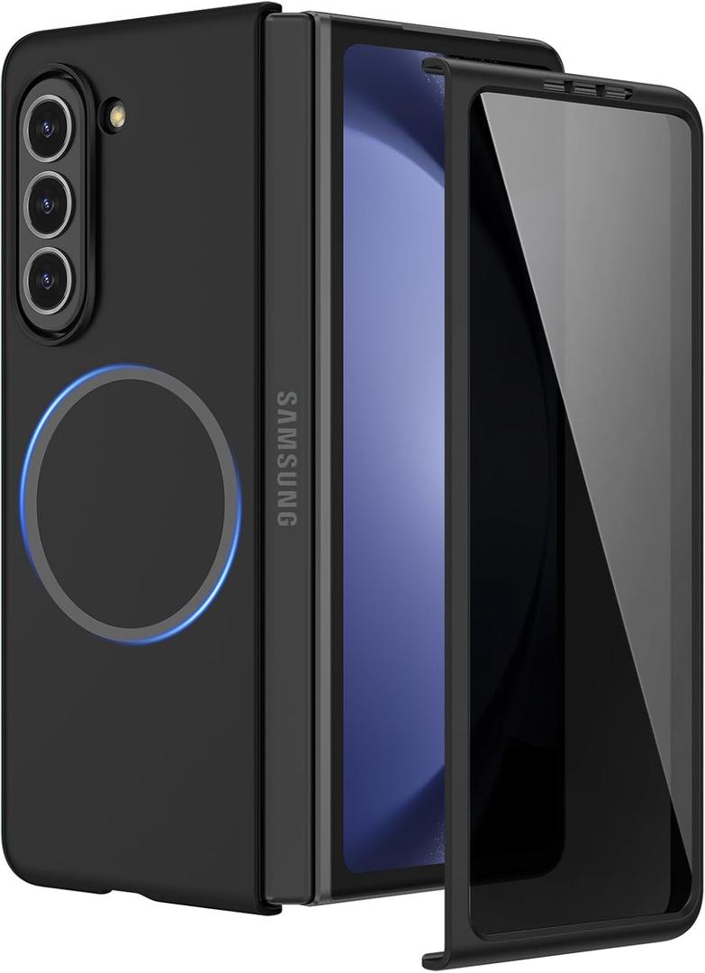 Ruky Magnetic Case for Z Fold 5, with Privacy Screen Protector, Z Fold 5 Case [Compatible with MagSafe], Slim Thin Protective Full Body Phone Cover for Samsung Galaxy Z Fold 5 5G, Black