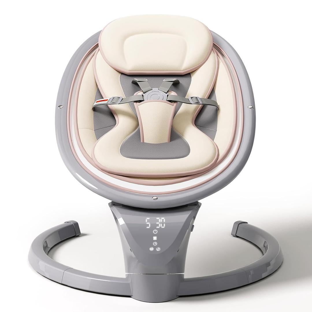 Baby Swings for Infants to Toddler, Portable Baby Swing for Indoor and Outdoor, Infant Swing for Newborn with Remote Control, 5 Speeds, 5-Point Harness, and 10 Preset Lullabies (Grey)