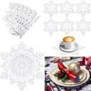 Tudomro 12 Pcs Christmas Snowflake Placemats and Coaster Set of 6 Round Table Placemats Embroidered Washable Snow Flake Mats for Xmas Winter Holiday Wedding Party Festival Dinner Decorations