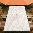Rectangle Outdoor Tablecloth with Umbrella Hole and Zipper Waterproof Rectangle Fitted Tablecloth with Elastic Edge, Wipeable Outdoor Table Cover for Patio, Garden, Picnic 96" x 30"