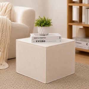 Square Ottoman Foot Rest,Small Pouf for Couch,Coffee Table - Boucle Upholstered Foot Stools Applicable to Living Room & Bedroom & Dorm - Compressed Poufs,Beige
