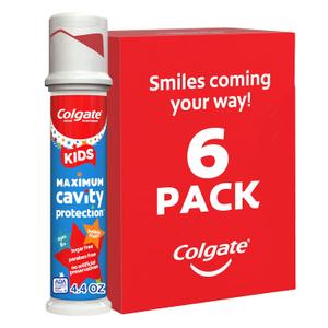 Colgate Kids Toothpaste Pump with Fluoride for Cavity Protection, Ages 6+, ADA Accepted, Bubble Fruit, 4.4 Ounce, 6 Pack