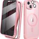 Diaclara Magnetic Designed for iPhone 15 Case, Full Body Rugged Case with Built-in Privacy Touch Sensitive Anti-Scratch Screen Protector, with Camera Lens Protector (Coral Pink)