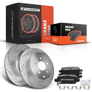 A-Premium 12.13 inch (308.10mm) Rear Drilled and Slotted Disc Brake Rotors + Ceramic Pads Kit Compatible with Select Infiniti and Nissan Models - FX35, Q50, QX70, JX35, M35H, M37, M56, Q60, Murano