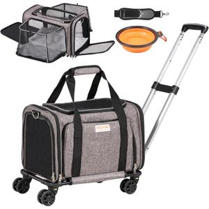 VEVOR Airline Approved Pet Carrier with Wheels, Expandable Rolling Cat Dog Carrier for Medium Dogs and Cats Under 25LBS, Pet Travel Carrier on Wheels with Upgraded Wheels and Telescopic Handle