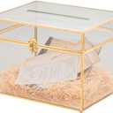 NCYP Large Glass Wedding Cards Box with Slot for Party Reception, 12" x 9.4" x 8.4" - Home Tabletop Clear Decor, Gold Centerpiece, Keepsake (No Lock, Glass Box Only)
