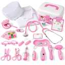 Phobby Durable Doctor Kit for Kids, 27 Pcs Deluxe Pretend Play Set Medical Toy with Real Stethoscope for Toddlers Boys Girls Birthday Gift Aged 3 4 5 6 7 8(Pink)