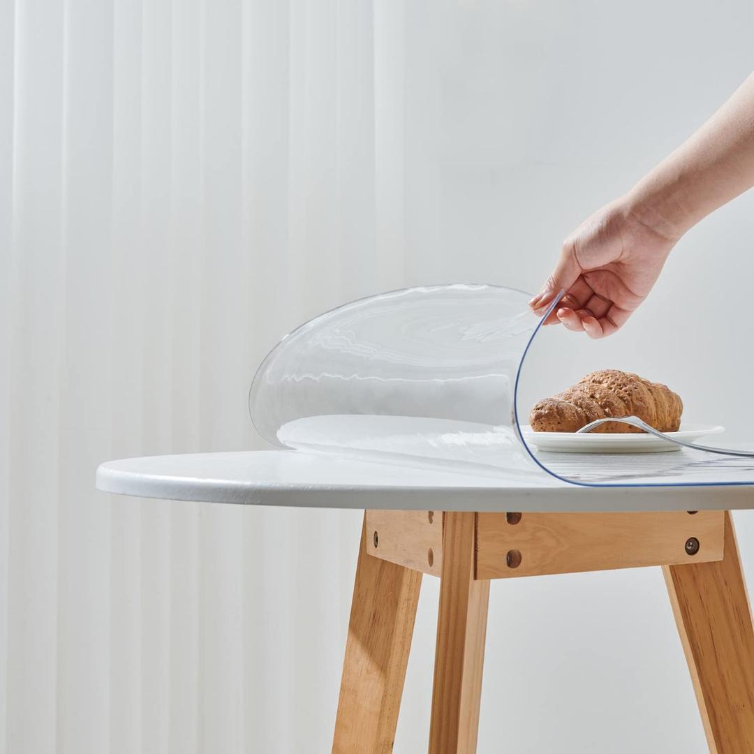 10 Inch Clear Round Table Cover Protector, 2.0mm Thick Plastic Desk Protector Mat, Round Waterproof Oil Proof PVC Desk Cover, Vinyl Placemats for Circle Desktop, Night Stand, Coffee Sofa Table