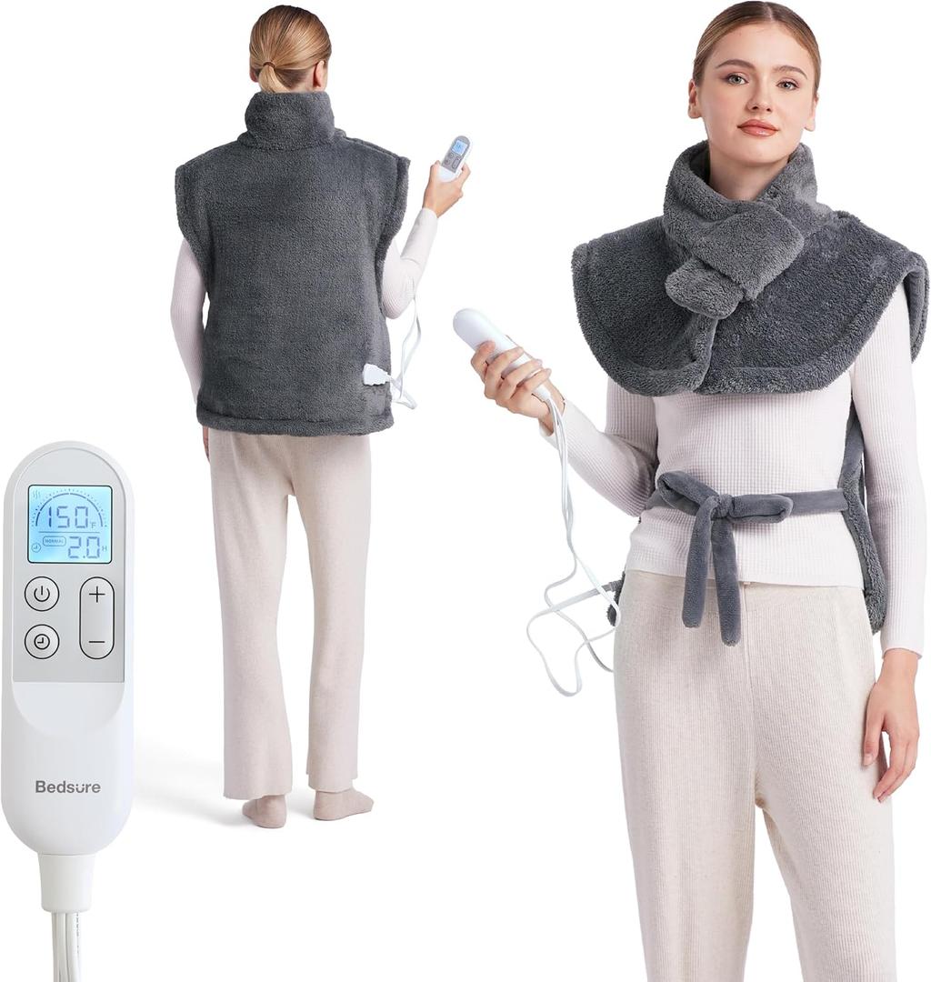 Bedsure Full Body Heating Pad for Back - Birthday Gifts for Seniors Women Mom, Wrap Electric Heated Pad for Neck and Shoulders, Fast Heating Large 24"x34", ETL Certified, Grey