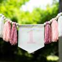 Pink 1st Birthday high Chair Banner - First Party Decorations for Girl's Birthday, Blush Pink Cake Smash Garland, Boho 1st Party Decor, Tassel Banner, Photo Booth