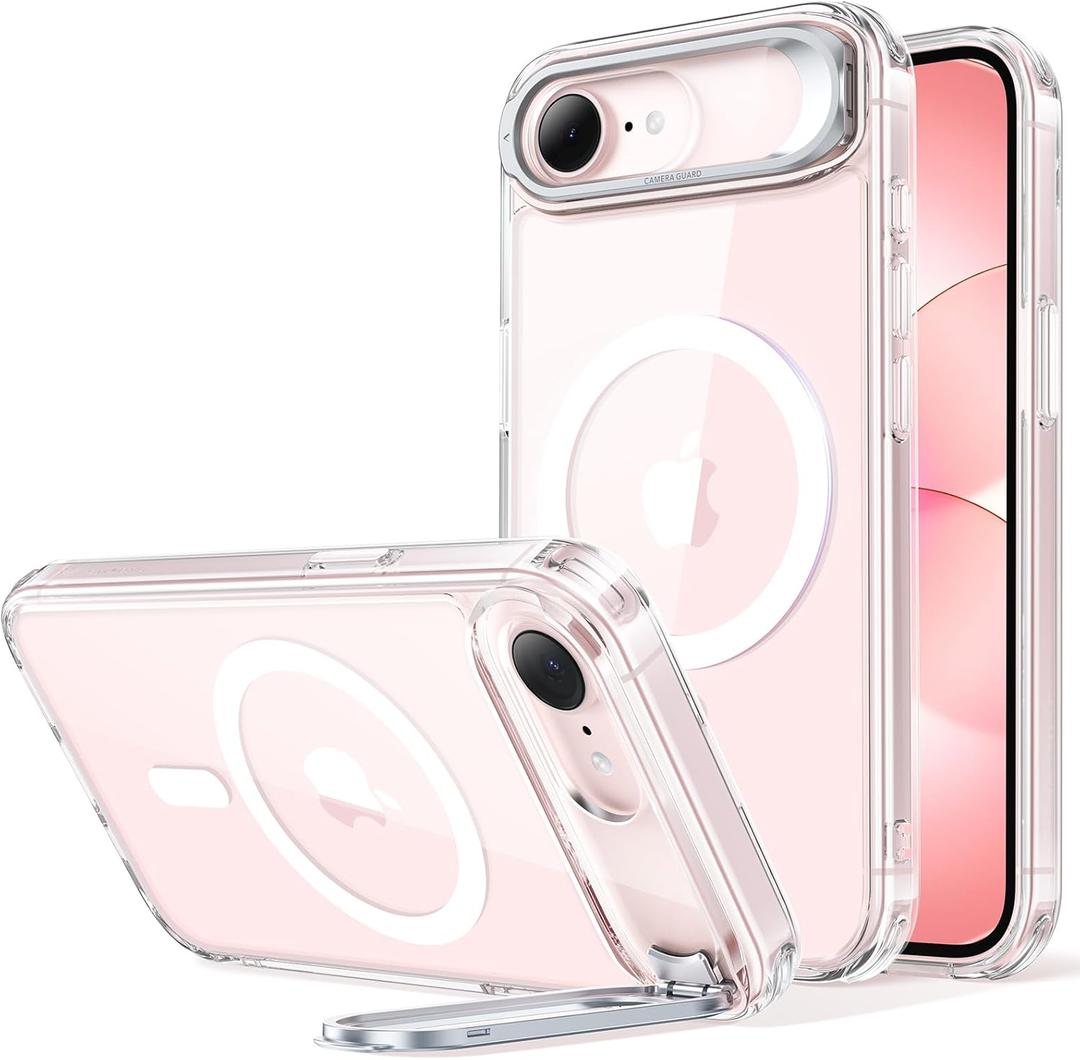 ESR for iPhone 17e Case & iPhone 16e Case with Stash Stand, Compatible with MagSafe, Military-Grade Drop Protection Magnetic Phone Case for iPhone 17e/iPhone 16e, Scratch-Resistant Back Cover,Clear