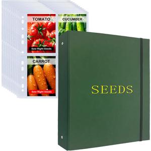 Seed Storage Organizer Binder, 3 Ring Seed Packet Organizer with 100 Pockets(25 Pack Clear Sheet Protectors), Garden Seed Holder Book for Envelopes, Seed Saving Keeper, Green