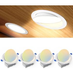 Ensenior 4 Pack 6 inch 5CCT LED Eyeball Recessed Lighting, 360+90 Rotatable, Dimmable Gimbal Recessed Lights, CRI90+, Canless Angled Adjustable Ceiling Downlight, 1300LM, 12W=115W, 120V - ETL&FCC