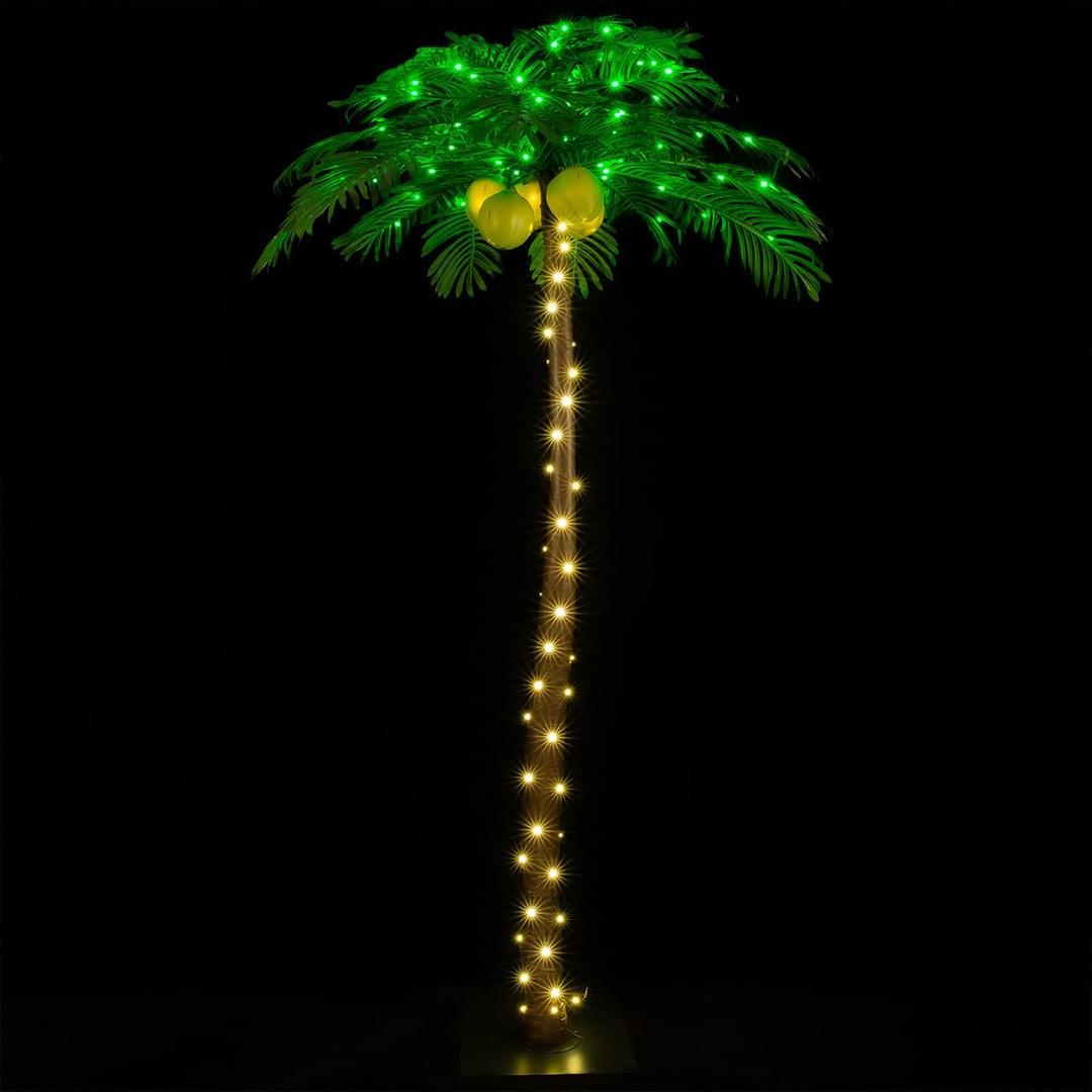 TYBEEU 7ft Lighted Palm Tree with 208 LED Lights & Glowing Coconuts, Dimmable, Decorative Artificial Tree for Indoor & Outdoor Use, Perfect for Home, Garden, Patio, Summer, Tropical Party & Holiday