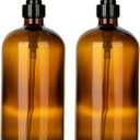 32 Ounce Glass Pump Dispenser Bottle, Large Amber Container with Pump for Shower and Bath Shampoo Soap Conditioner Lotion - 1 Liter Shower Bottles- by Kitchentoolz