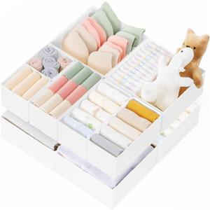 Criusia Drawer Organizer Clothes, 10 Pack Dresser Organizer for Baby Clothes, Underwear, Sock- Foldable Closet Organization and Storage Dividers Bins for Nursery, Bedroom (White) (10PACK)