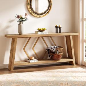 LITTLE TREE 70.9-Inch Console Table, Long Sofa Table Behind Couch, Farmhouse Console with Shelf for Entryway, Living Room, Hallway (Light Brown)