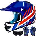 Youth Kids Dirt Bike Helmet DOT Approved, Full Face Motocross Set | 4-in-1 set includes goggles gloves storage bag, ultra-light design, adjustable visor and washable liner for ATV UTV, XL