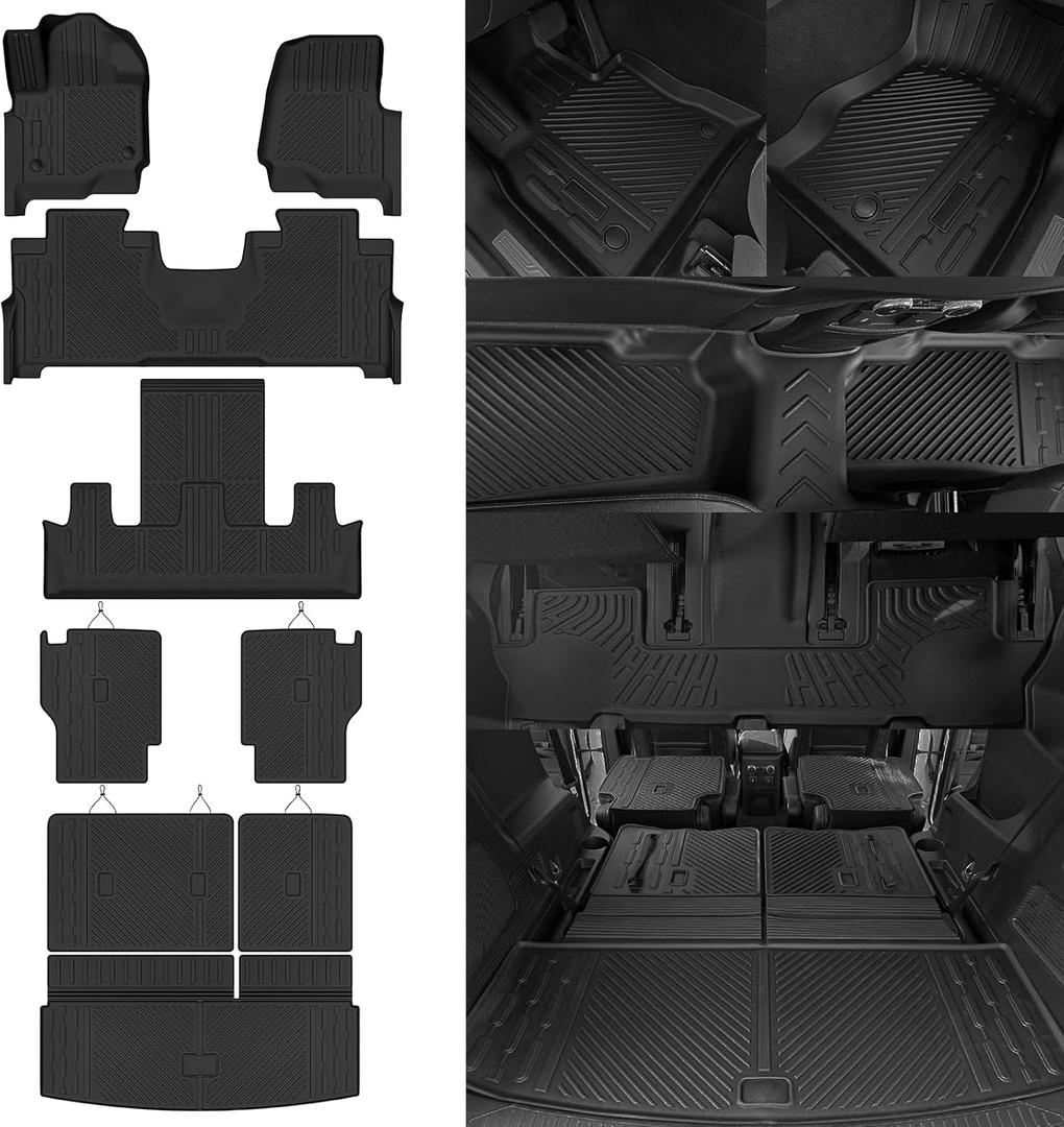 Custom Fit Floor Mats for Ford Expedition 7 Seats/Captain Seat 2018-2024, All Weather TPE Floor Liners with Trunk Mat & Backrest Protectors, Odorless Full Set Interior Accessories