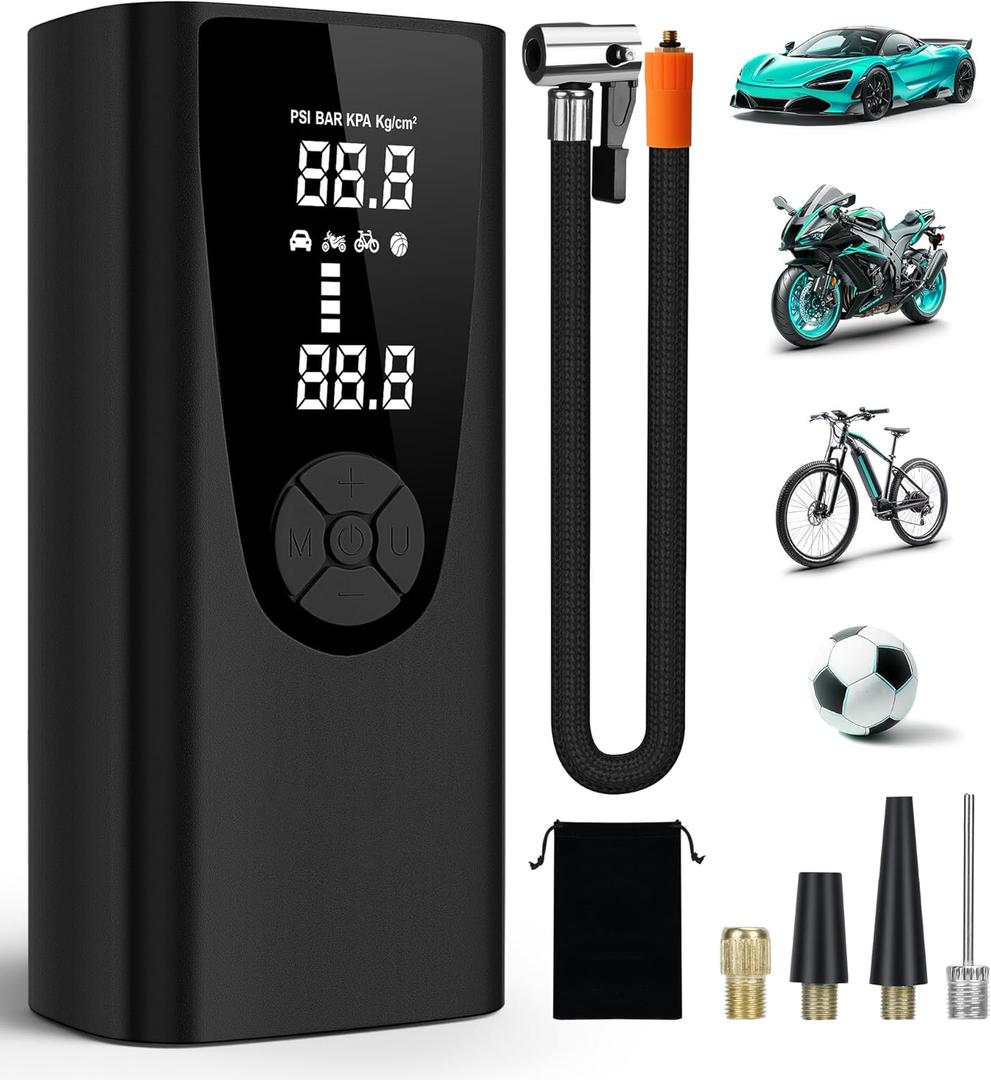 Tire Inflator Portable Air Compressor-180PSI Air Pump for Car Tires-20000mAh Electric Tire Pump-Car Tire Air Pump with Tire Pressure Gauge-Portable Tire Inflator for Car,Motorcycle,Bike,Ball (Black)