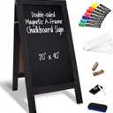 Better Office Products Magnetic A-Frame Chalkboard Sign, Extra Large 20" x 40", Standing Chalkboard Easel, Deluxe Set with Multiple Accessories, Outdoor Sidewalk Sandwich Board Sign, (Black)