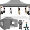COBIZI 10x15 Heavy Duty Pop up Canopy Tent with 4 sidewalls, Commercial Outdoor Tents for Parties,Backyard Event, Wedding, All Season Waterproof Event Shelter with Carry Bag, Gray(Frame Thickened)