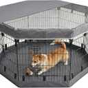 PJYuCien Dog Playpen with Top Cover and Bottom Pad - Metal Foldable Exercise Pen, 8 Panels 30" H x 24" W Indoor Outdoor Pet Fence Puppy Crate Kennel, Gray