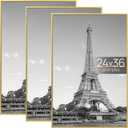 upsimples 24x36 Poster Frame Gold 3 Pack, Scratch-Proof Picture Frames 24 x 36 for Photo Gallery - Slide-In Strips, Horizontal or Vertical Wall Mounting