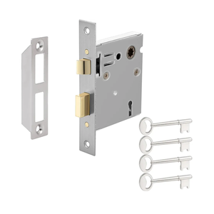 Upgraded Mortise Lock Replacement Parts, Vintage Old Style Indoor Mortise Lock Assembly Kit with Antique Skeleton Keys and Reversible Latch Bolt, Mortise Lock Set Interior Door Satin Nickel