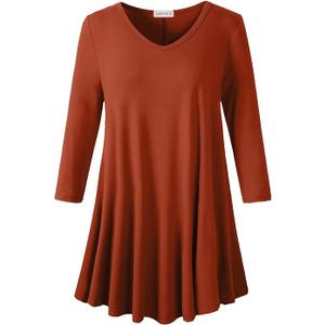 LARACE Tunics 3/4 Sleeve Plus Size Tops for Women V Neck Loose Fit Flowy Clothing for Leggings color: Wine Red, size: 1X