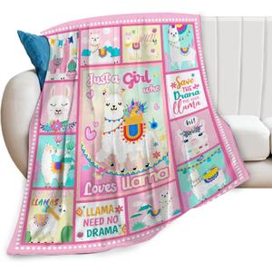 SweetFox Just A Girl Who Loves Llama Blanket, Alpaca Decor Throw Blanket Gifts for Girls Boys Lovers Super Warm Soft Plush Fleece Flannel Winter Bedding Blankets for Kids Adults Men Women 50"X40"