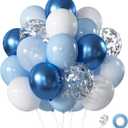 Blue White Balloons Set, 60 Pcs 12 Inch Metallic Chrome Blue Pearl Blue Balloons Light Blue Balloon for Birthday, Bridal Shower, Wedding Party Decoration