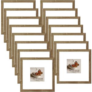 Memory Island 8x8 with 4x4 Photo Frames for Wall and Tabletop Display, 8 by 8 Walnut Wood Picture Frames with HD Plexiglass, Set of 15