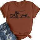 Retro Rodeo Shirt Women Cowgirl Bleached T Shirt Western Cowboy Rodeo Outfit Country Music Tee Short Sleeve Top (Brown, XL)