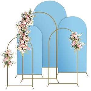 Holldoor Arch Backdrop Stand and Cover Set, 3 Metal Balloon Arch Backdrop 7.2ft 6.6ft 6ft, Gold Arched Stand Frame for Wedding, Parties, Birthday, Backdrop Decorations (SkyBlue, 7.2ft+6.6ft+6ft)
