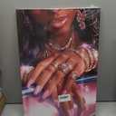 Framed Pink Black Girl Canvas Wall Art Gorgeous Black Women Shiny Wall Decor Picture Fashion African American Woman Pink Nails Jewelry Poster Print for Living Room Bedroom Artwork Home Decoration, 23.5x15.5