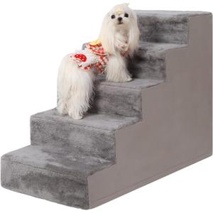 Dog Stairs for Small Dogs, 22" 5-Step Pet Stairs for High Beds and Couches, Dog Steps with Non-Slip Bottom and High-Density Foam Indoor Outdoor, Grey (5-Step(30"x16"x22"))
