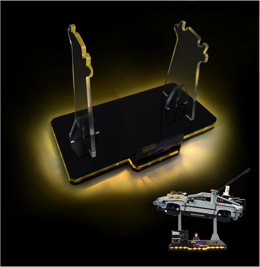 Light Up Display Stand for LEGO Back to the Future Time Machine 10300, Acrylic LED Display Stand Accessories Kit Compatible with LEGO 10300 (Stand Only, No LEGO Model)